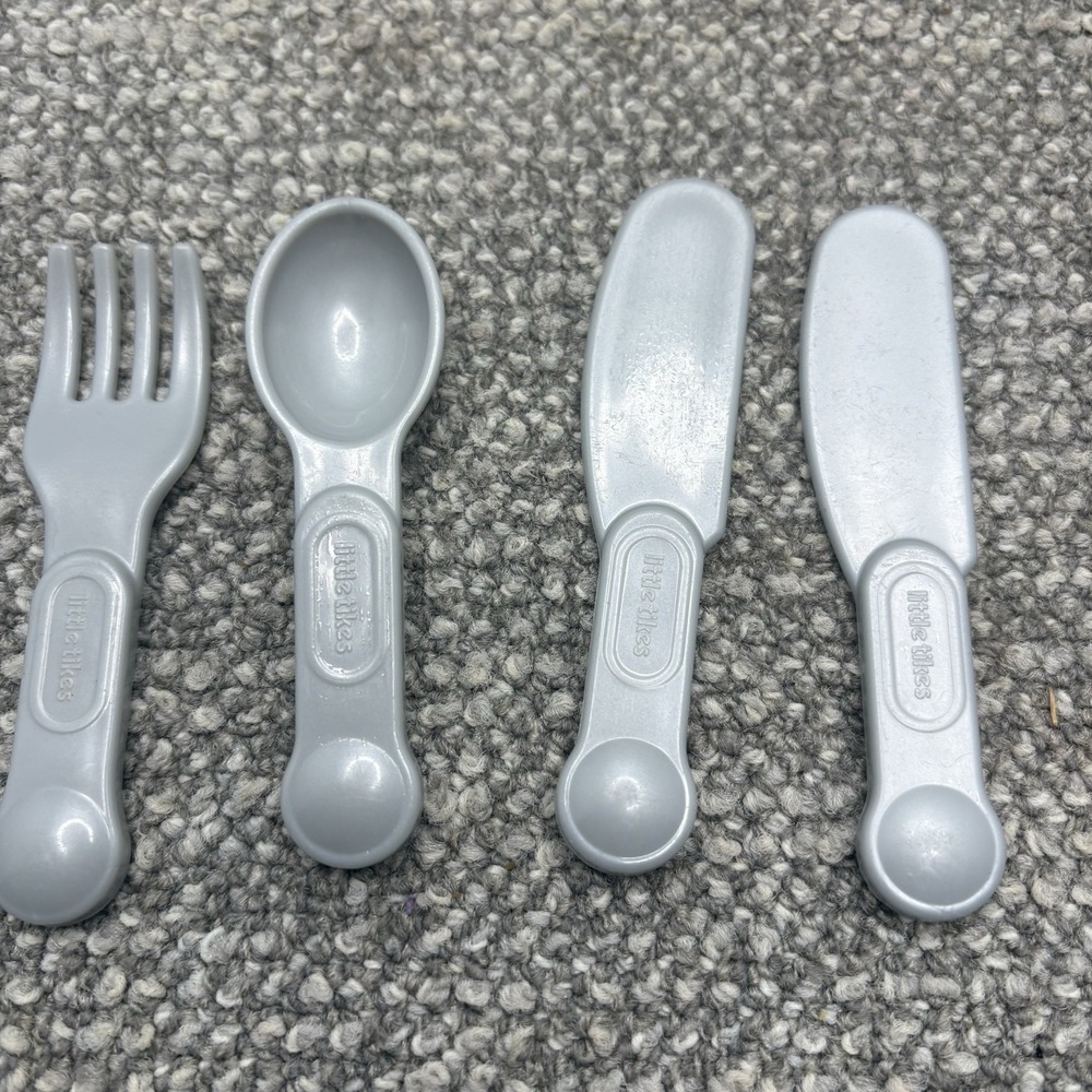Little Tikes VTG Gray Silver Spoon Fork Knife Utensils Child Size